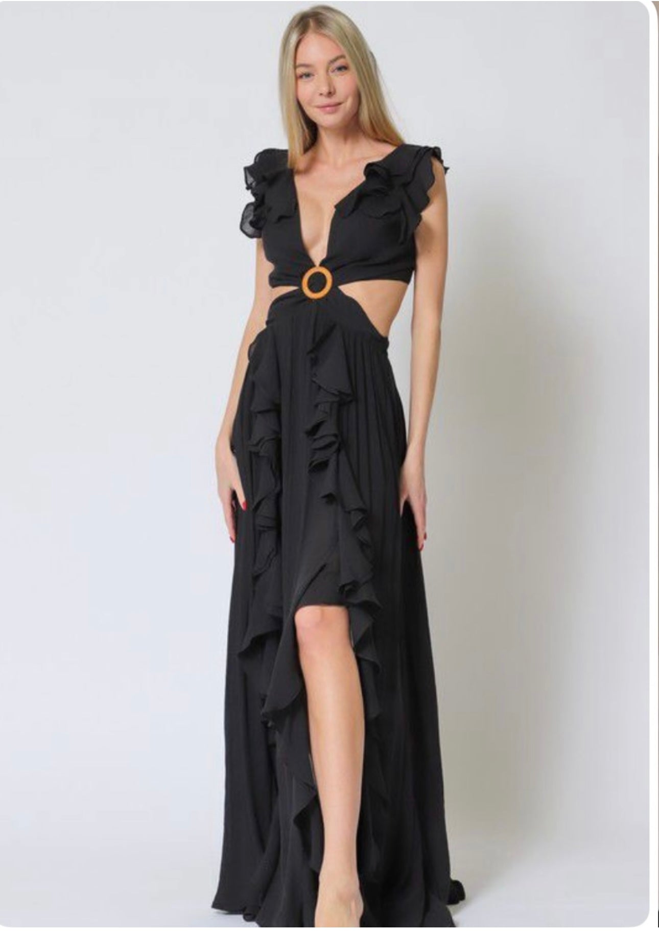 Side cut out buckle maxi dress